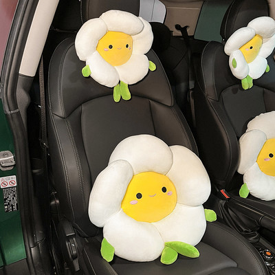 Set de perne lombare pentru tetieră pentru mașină cu desene animate, drăguț, suport pentru gât, floare de soare, pernă de pluș pentru scaun, husă de talie pentru fete, accesorii