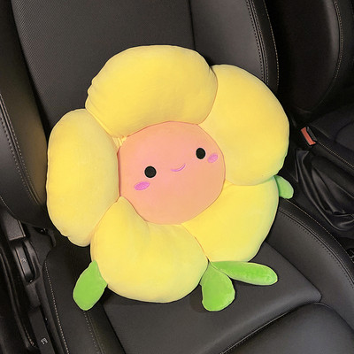 Set de perne lombare pentru tetieră pentru mașină cu desene animate, drăguț, suport pentru gât, floare de soare, pernă de pluș pentru scaun, husă de talie pentru fete, accesorii