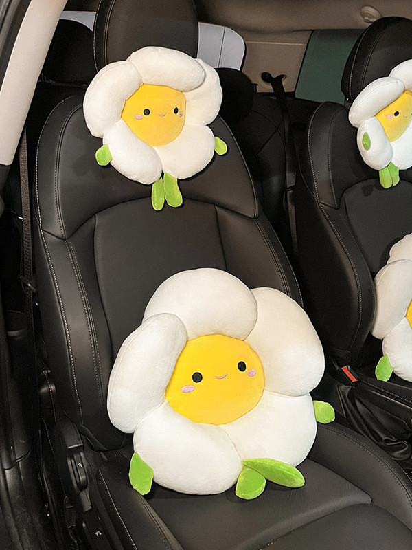 Set de perne lombare pentru tetieră pentru mașină cu desene animate, drăguț, suport pentru gât, floare de soare, pernă de pluș pentru scaun, husă de talie pentru fete, accesorii