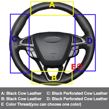 Ράψιμο στο χέρι Κάλυμμα τιμονιού αυτοκινήτου Volant Top Δέρμα αγελάδας για Ford Mondeo Fusion 2013-2018 2019 EDGE 2015-2019 Galaxy 2016