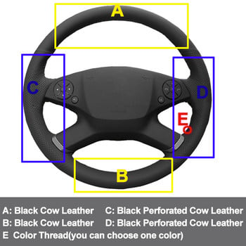 Ράψιμο στο χέρι Κάλυμμα τιμονιού αυτοκινήτου Επάνω στρώμα Δέρμα αγελάδας για Mercedes-Benz W212 E-Class E 200 260 300 2009 2010 2011 2012 2013