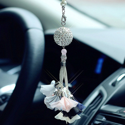 Bling auto piekariņi Luksusa kristāla lodīšu automašīnas spoguļa piekare Auto Decor Automašīnu rotājumi Auto piekaramie piederumi meitenēm sievietēm