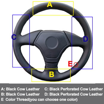 Ράψιμο χειρός αυτοκινήτου Κάλυμμα τιμονιού Περιτύλιγμα επάνω δέρμα αγελάδας για BMW E36 1995-2000 E39 1995-1999 E46 1998-2000 E3 1995-1997 Volant