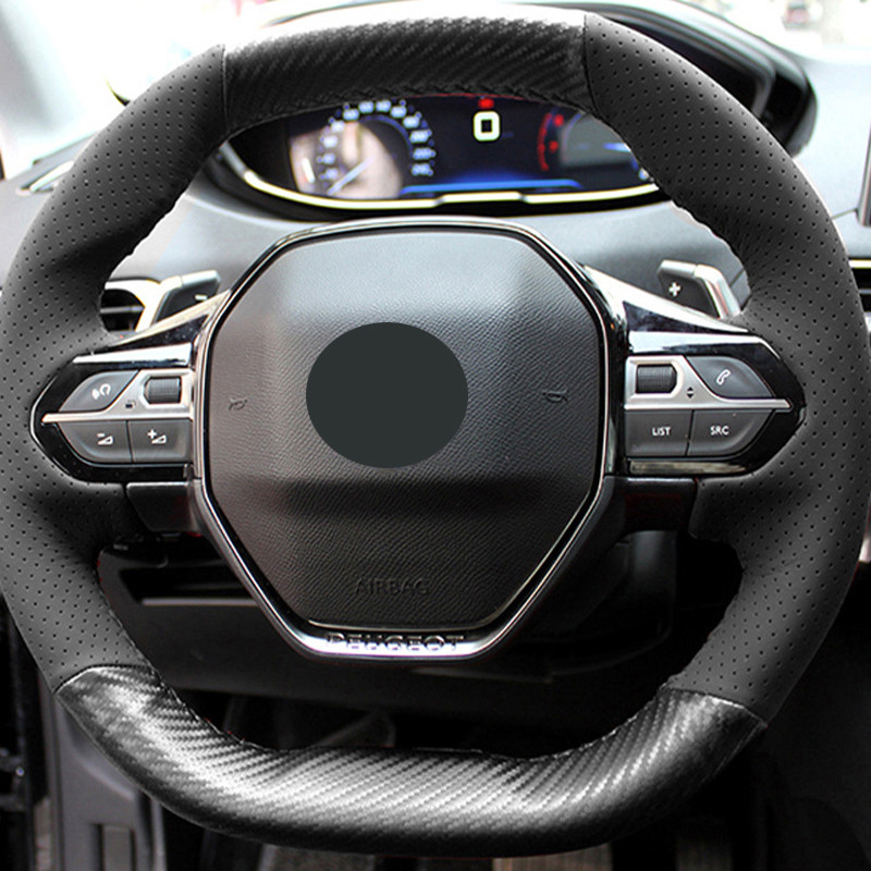 Kézi varrás 3 stílusú autó kormánykerék burkolat Peugeot 5008 3008 II 2017-2021 4008 2017- 2018 Velúr szénszálas 