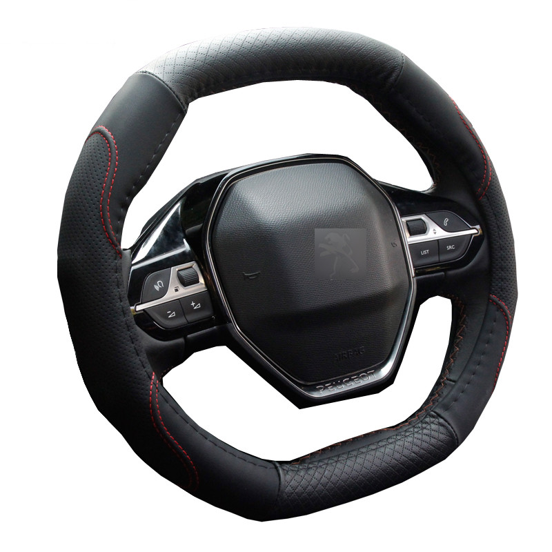 Automobilio vairo dangtelis 4 stiliaus dirbtinės odos apdangalas, skirtas Peugeot 3008 II 2016 2017 2018 2019 ovalo formos automobilio vairas