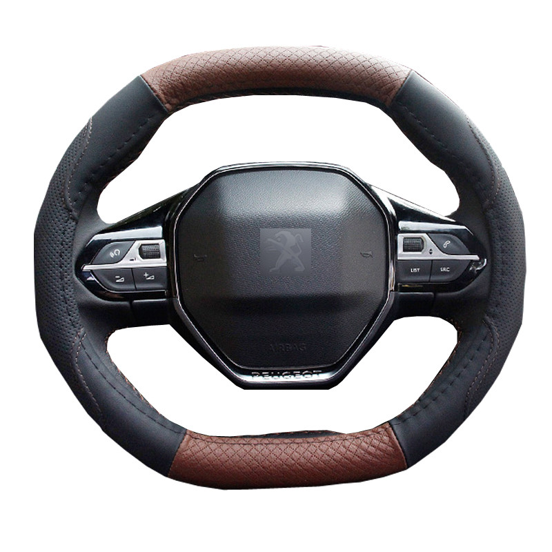 Automobilio vairo dangtelis 4 stiliaus dirbtinės odos apdangalas, skirtas Peugeot 3008 II 2016 2017 2018 2019 ovalo formos automobilio vairas