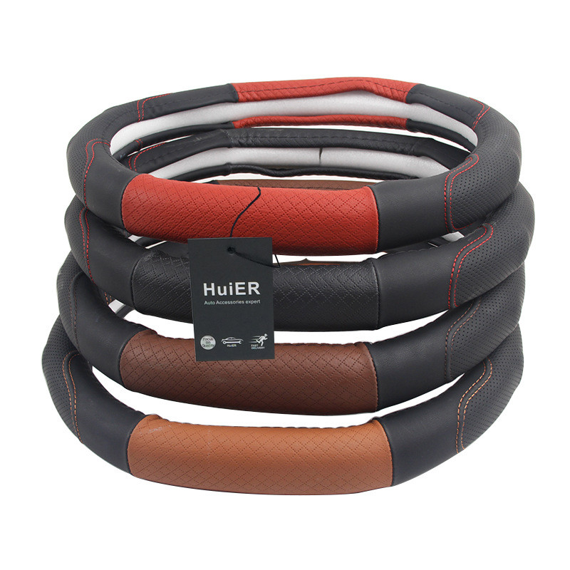 Automobilio vairo dangtelis 4 stiliaus dirbtinės odos apdangalas, skirtas Peugeot 3008 II 2016 2017 2018 2019 ovalo formos automobilio vairas