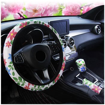 3 ΤΕΜ/ Σετ κάλυμμα τιμονιού αυτοκινήτου Handbrake Gear Shift Cover 10Styles Flowers Girl Woman Braid on Steering Wheel Auto Protector