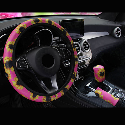 3PCS/Set Poklopac upravljača automobila Ručna kočnica Poklopac mjenjača 10 stilova Cvijeće Djevojka Žena Pletenica na upravljaču Auto zaštitnik
