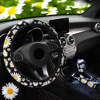 3PCS/Set Poklopac upravljača automobila Ručna kočnica Poklopac mjenjača 10 stilova Cvijeće Djevojka Žena Pletenica na upravljaču Auto zaštitnik