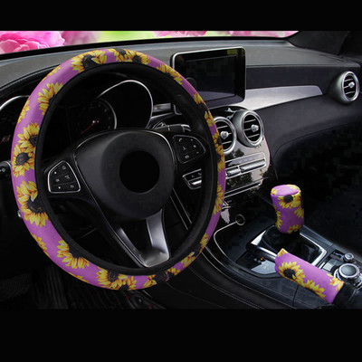 3PCS/Set Poklopac upravljača automobila Ručna kočnica Poklopac mjenjača 10 stilova Cvijeće Djevojka Žena Pletenica na upravljaču Auto zaštitnik