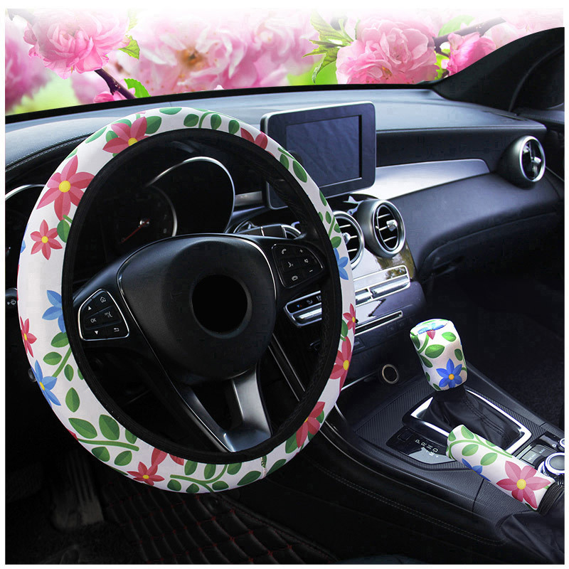 3PCS/Set Poklopac upravljača automobila Ručna kočnica Poklopac mjenjača 10 stilova Cvijeće Djevojka Žena Pletenica na upravljaču Auto zaštitnik
