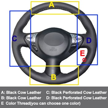 Ράψιμο στο χέρι Κάλυμμα τιμονιού αυτοκινήτου Επάνω δέρμα αγελάδας για Infiniti FX FX35 FX37 FX50 QX70 2014-2018 Nissan Juke Maxima Sentra SV