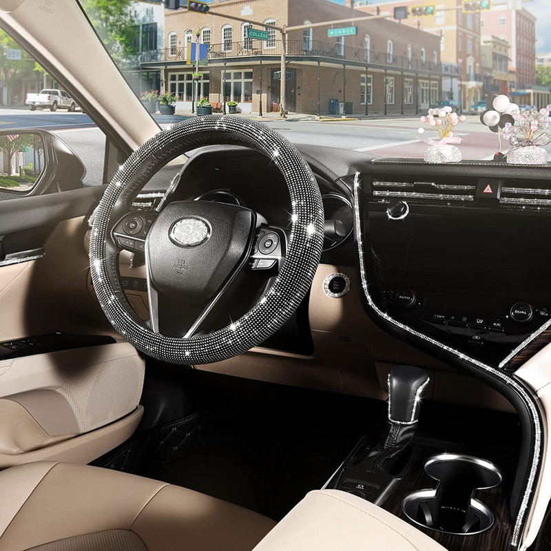 Universalus automobilio cirkonio vairo dangtelis su krištoliniu deimantiniu putojančiu deimantiniu vairo korpuso apsauginiu automobilio modeliu