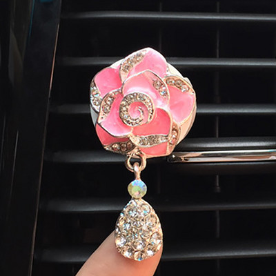 Kamélia virág medál autó dekoráció belső gyémánt autódíszek Kimeneti szellőző kapocs Auto Fragrance autó légfrissítő diffúzor