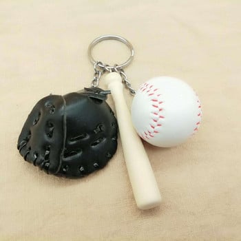 2022 Нова мини бейзболна ръкавица от три части Дървена бухалка Ключодържател Спортна кола Ключодържател Чанта Висулка Подарък за деца