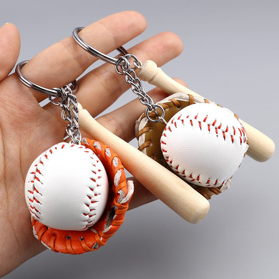 Mini trīsdaļīgs beisbola cimds, koka nūja atslēgu piekariņš sporta auto atslēgu piekariņš atslēgu piekariņš dāvana vīrietim sievietēm vīriešiem dāvana 11cm, 1 gab.