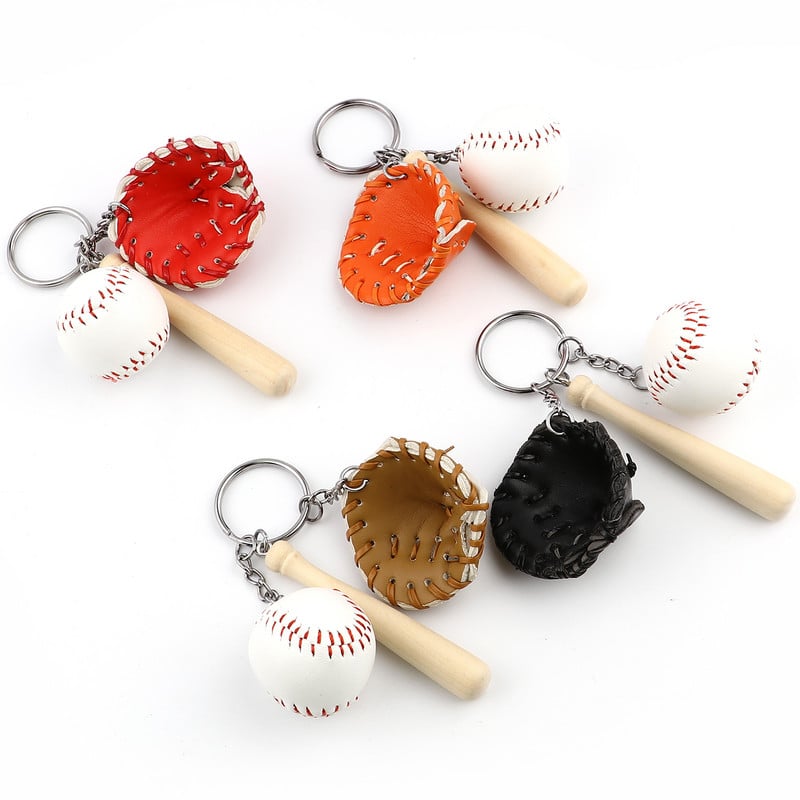 Mini háromrészes baseball kesztyű fa denevér kulcstartó sportkocsi kulcstartó kulcstartó ajándék férfi női férfi ajándék 11 cm, 1 darab