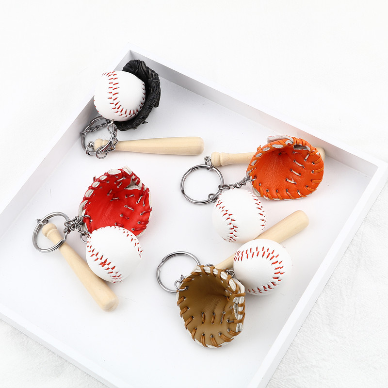 Mini háromrészes baseball kesztyű fa denevér kulcstartó sportkocsi kulcstartó kulcstartó ajándék férfi női férfi ajándék 11 cm, 1 darab