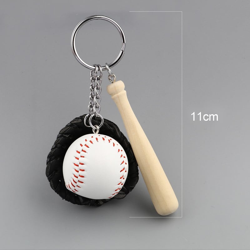 Mini háromrészes baseball kesztyű fa denevér kulcstartó sportkocsi kulcstartó kulcstartó ajándék férfi női férfi ajándék 11 cm, 1 darab