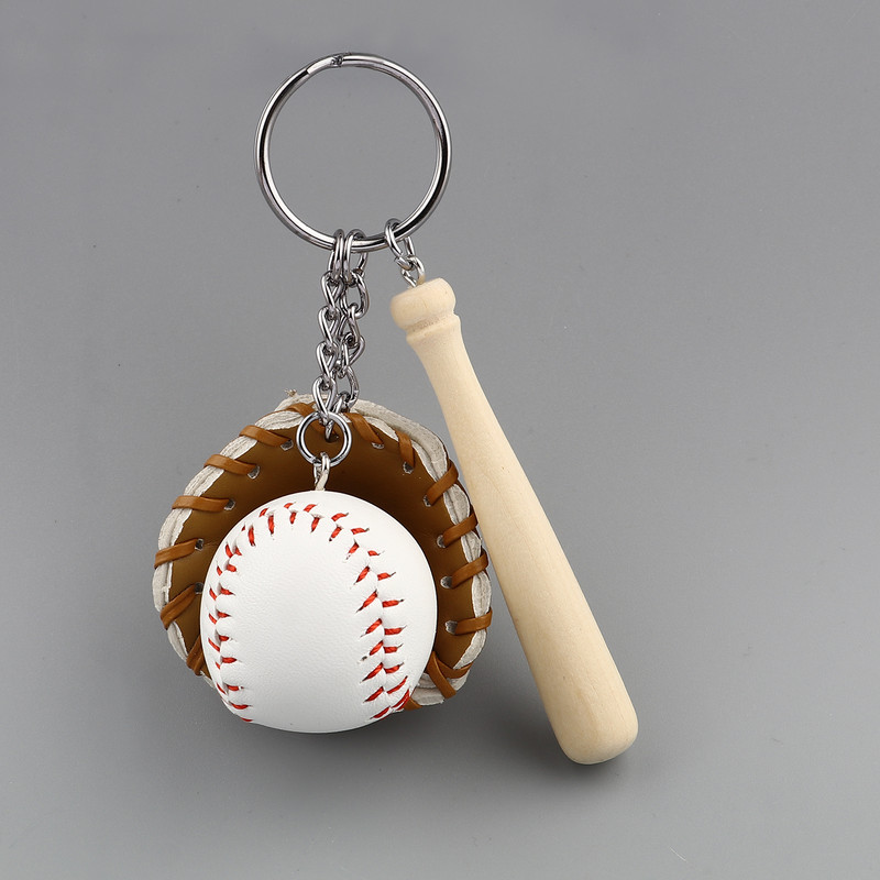 Mini háromrészes baseball kesztyű fa denevér kulcstartó sportkocsi kulcstartó kulcstartó ajándék férfi női férfi ajándék 11 cm, 1 darab