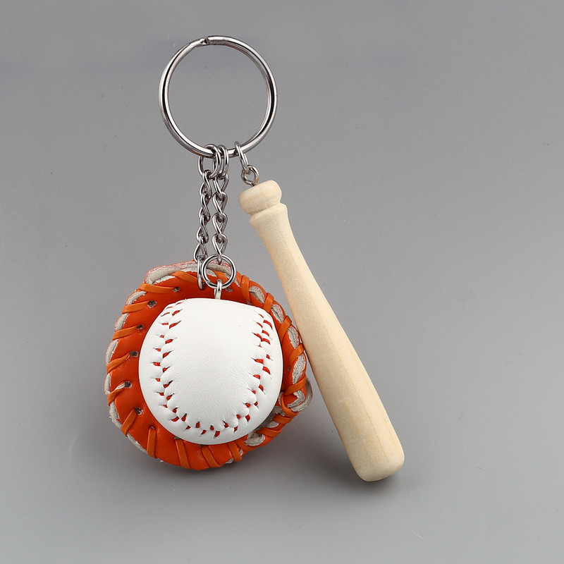 Mini háromrészes baseball kesztyű fa denevér kulcstartó sportkocsi kulcstartó kulcstartó ajándék férfi női férfi ajándék 11 cm, 1 darab
