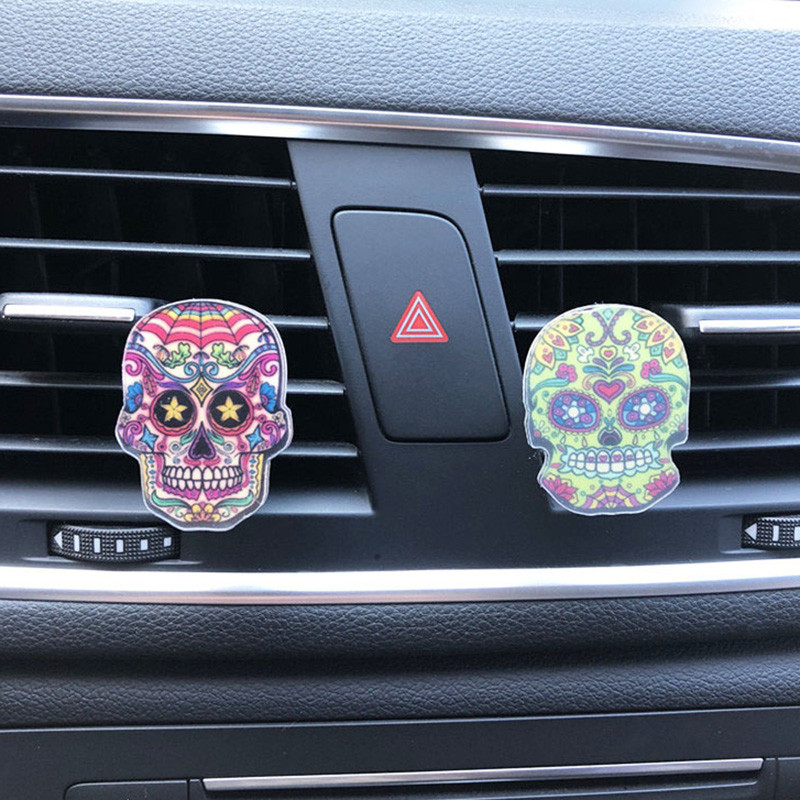 Cool Skull Car Kiegészítők Belső autó Légfrissítő Az Autóban Parfüm Autószag Aroma Diffúzor Kimenet Szellőző Clipek Autó Dekoráció