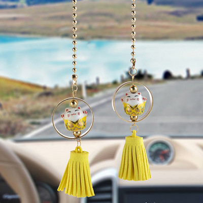 Keramički Lucky Cat Privjesci za automobil Rese Ogledalo automobila Viseći ukrasi Auto dekoracija u automobilu Dodatak za djevojčice Pokloni Auto privjesak