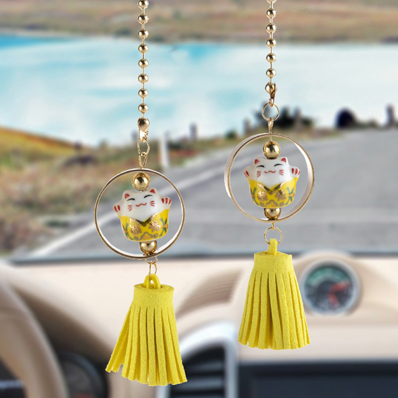 Keramički Lucky Cat Privjesci za automobil Rese Ogledalo automobila Viseći ukrasi Auto dekoracija u automobilu Dodatak za djevojčice Pokloni Auto privjesak