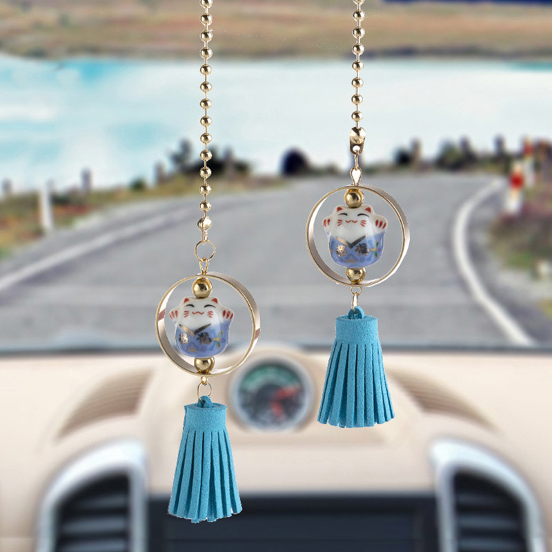 Keramički Lucky Cat Privjesci za automobil Rese Ogledalo automobila Viseći ukrasi Auto dekoracija u automobilu Dodatak za djevojčice Pokloni Auto privjesak