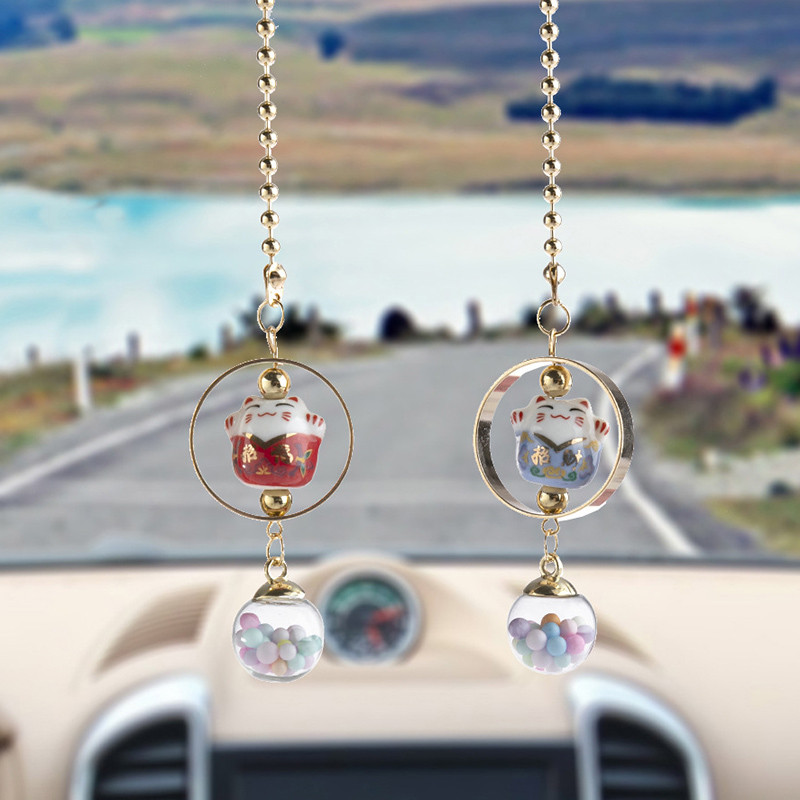 Keramički Lucky Cat Privjesci za automobil Rese Ogledalo automobila Viseći ukrasi Auto dekoracija u automobilu Dodatak za djevojčice Pokloni Auto privjesak