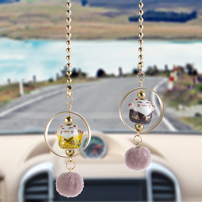 Keramički Lucky Cat Privjesci za automobil Rese Ogledalo automobila Viseći ukrasi Auto dekoracija u automobilu Dodatak za djevojčice Pokloni Auto privjesak