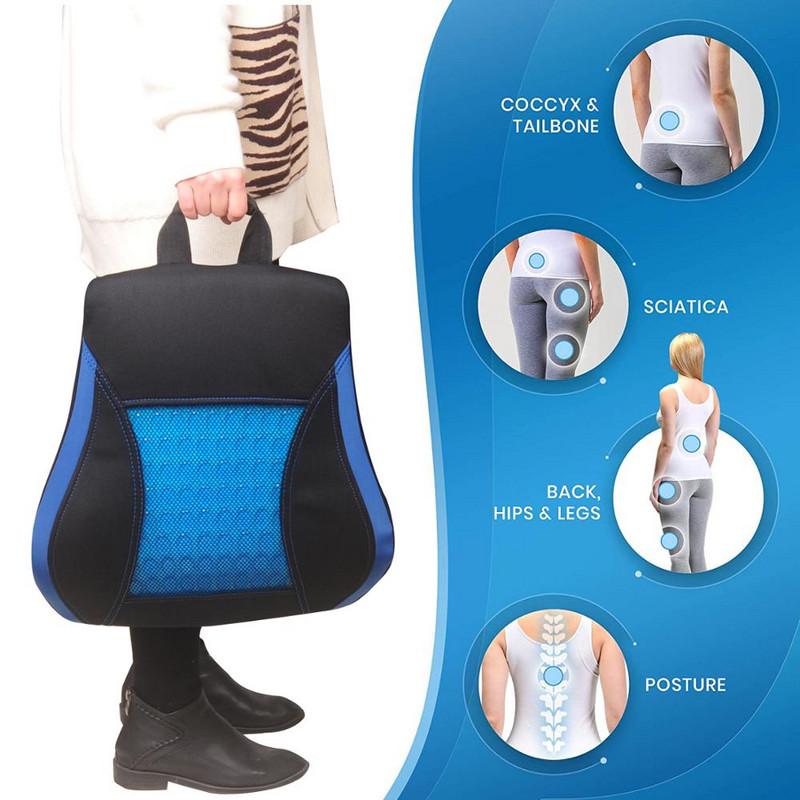 Nimme toetav seljapadi kontoritoolile/autole, mäluvahust seljatoe padi koos täieliku kehahoiaku korrigeerijaga – alumine reljeef