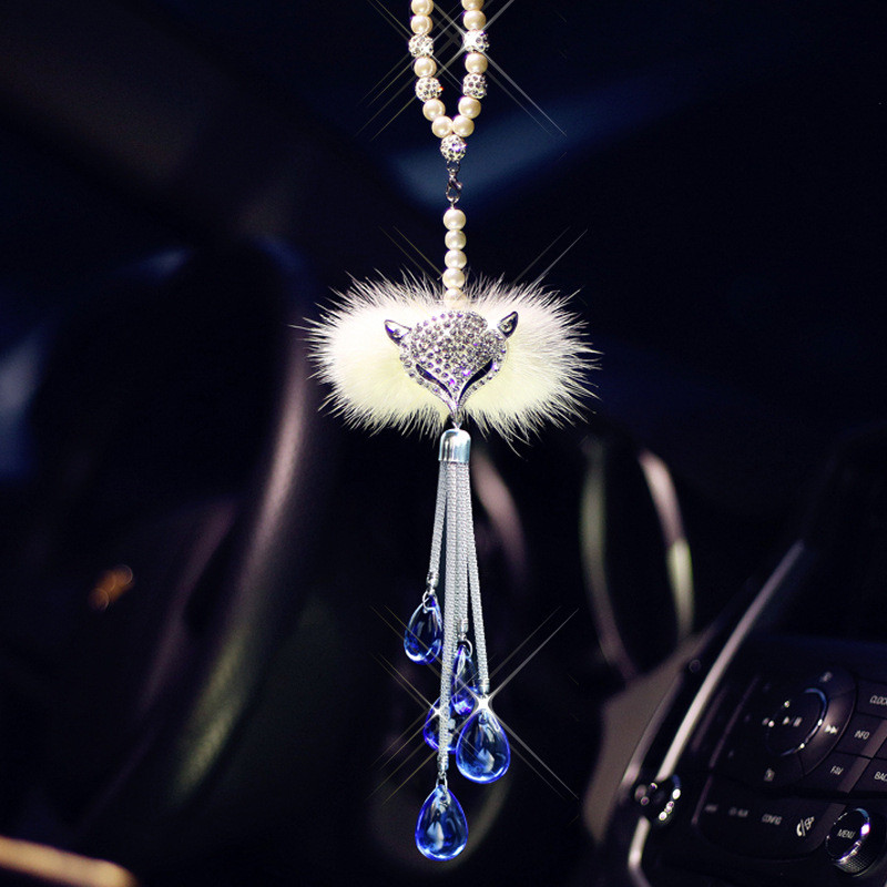Bling autó akasztós tartozék lányoknak Kristály medál az autóban visszapillantó tükör autó belső dekoráció Diamond Fox luxusautó medál