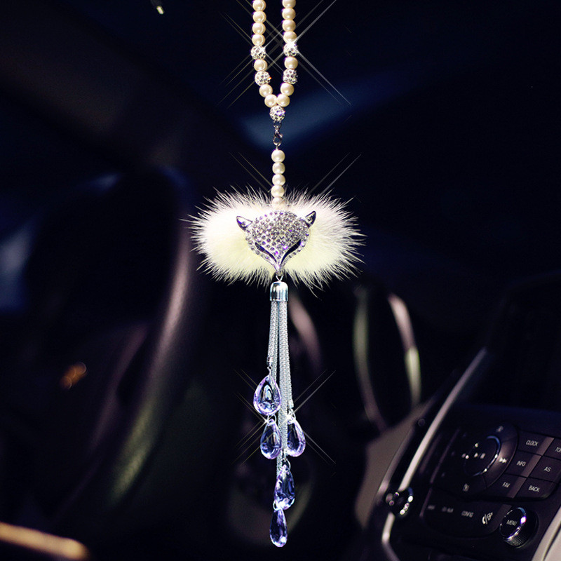 Bling autó akasztós tartozék lányoknak Kristály medál az autóban visszapillantó tükör autó belső dekoráció Diamond Fox luxusautó medál