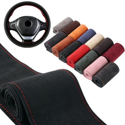 Flocking ādas automašīnas stūres rata pārsega dūriens Universāls 38 cm automašīnas riteņa aizsargs zamšādas pretslīdes, DIY Decor Auto aksesuāri
