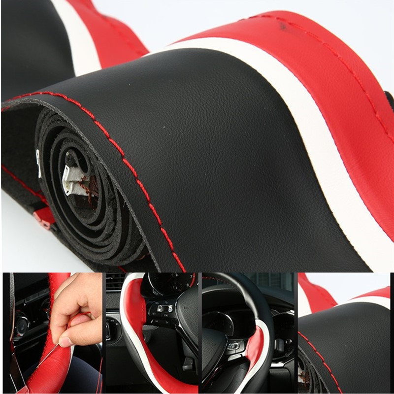 Nauji 38 cm pinti automobilio vairo dangteliai, odiniai pynimai ant vairo korpuso, odiniai vairo pynimo automobilių priedai