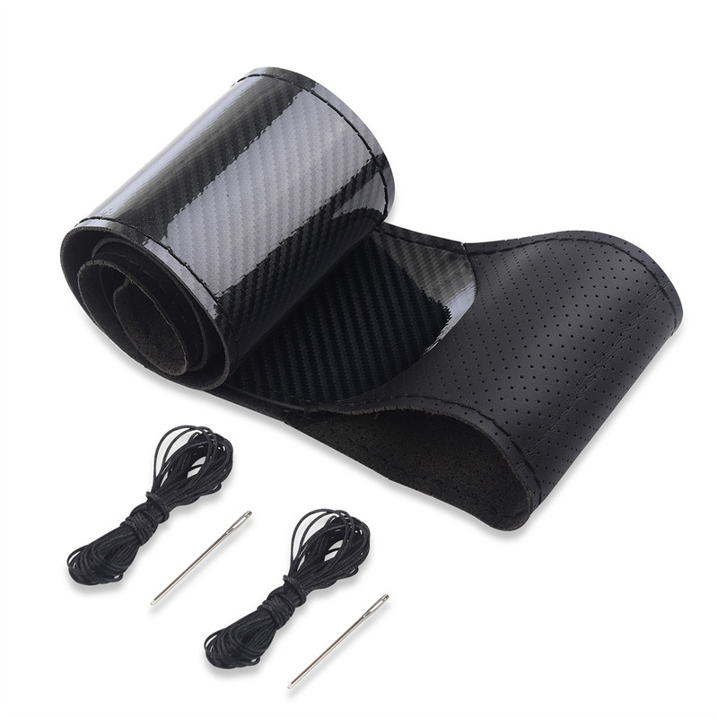 Automobilio vairo dėklas, anglies pluoštas, 38 cm, rankinė, neslystanti automobilio vairo odinė apsauga automobilio vairui