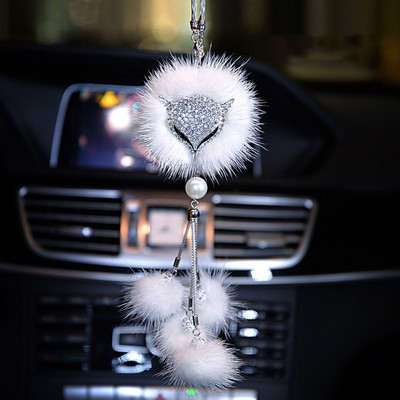 Autó Crystal Bling Fox plüss szőrme farok golyós medál állat autó belső dekoráció hátulnézet tükör dísztartozékok nőknek