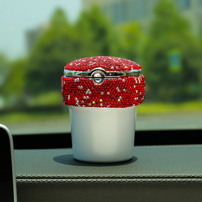 Gyémánt hordozható hamutartó kék LED fénnyel, jármű mini rozsdamentes cigaretta hamutartó Bling autós kiegészítők nőknek