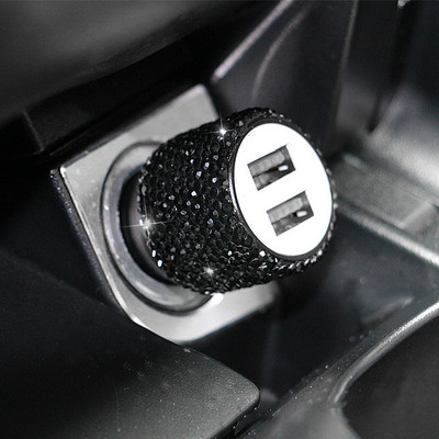 Bling USB autós töltő 5V/2.1A Crystal Decoration Dual Port Fast Adapter,3.9ft Nylon Type C Micro USB 3 az 1-ben több töltőkábel