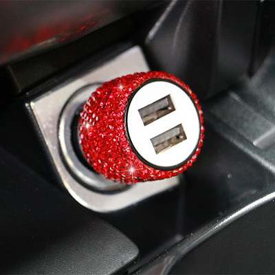 „Bling“ USB automobilinis įkroviklis 5 V / 2,1 A „Crystal Decoration“ dviejų prievadų greitas adapteris, 3,9 pėdų nailono C tipo „Micro USB 3-in-1“ kelių įkrovimo laidas