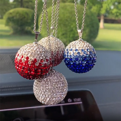 Bling Car Decor Crystal Ball Висящо огледало за обратно виждане Charm Rhinestone Ornament Аксесоари за жени