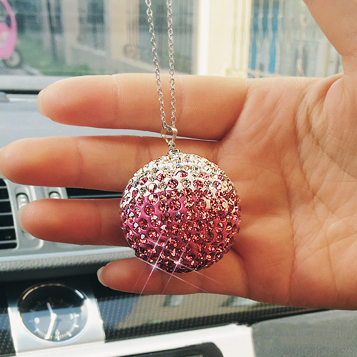Bling autós dekorációval függő kristálygömb, hátulnézet tükörbűvös strasszos díszkiegészítők nőknek