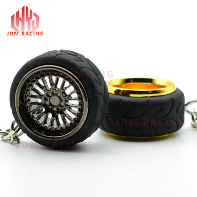 Autóalkatrész modell Fém kulcstartó kulcstartó tartó keréktárcsa gumi kulcstartó könnyűfém kerékagy kreatív ajándék autó szerelmeseinek