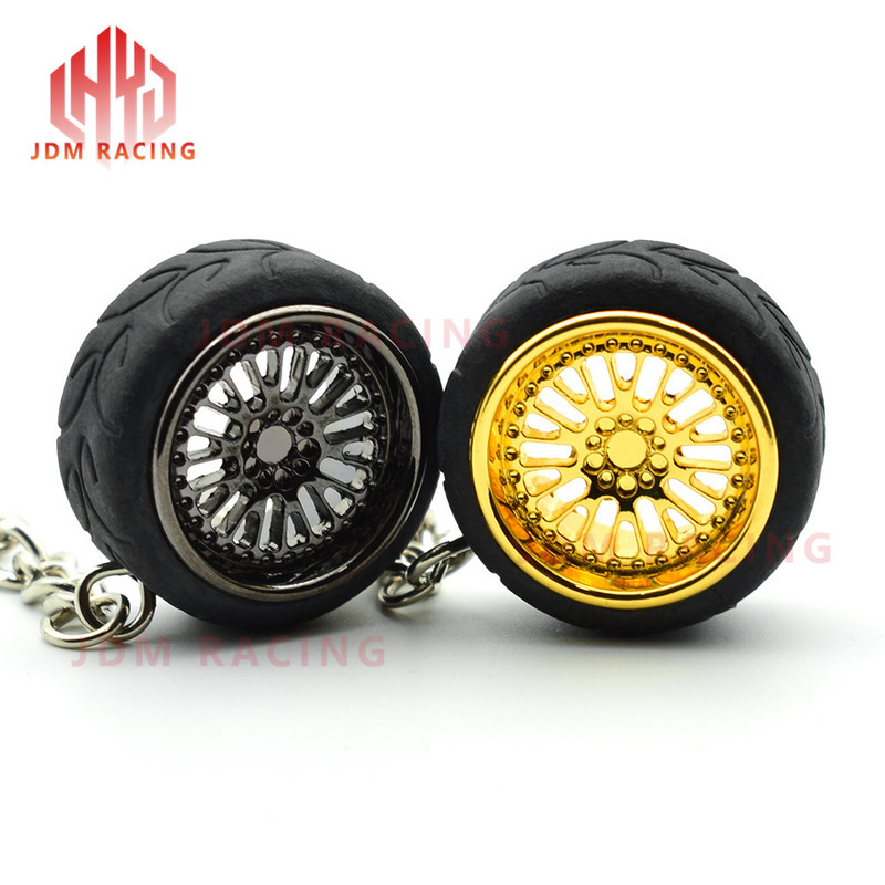 Autóalkatrész modell Fém kulcstartó kulcstartó tartó keréktárcsa gumi kulcstartó könnyűfém kerékagy kreatív ajándék autó szerelmeseinek