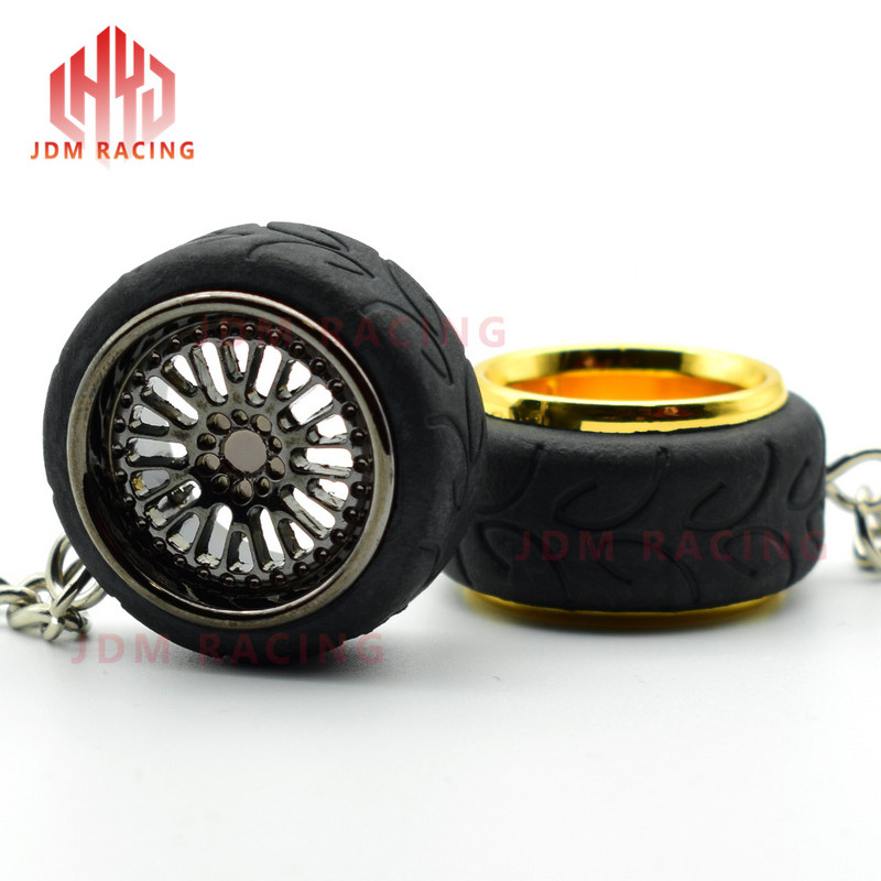 Autóalkatrész modell Fém kulcstartó kulcstartó tartó keréktárcsa gumi kulcstartó könnyűfém kerékagy kreatív ajándék autó szerelmeseinek