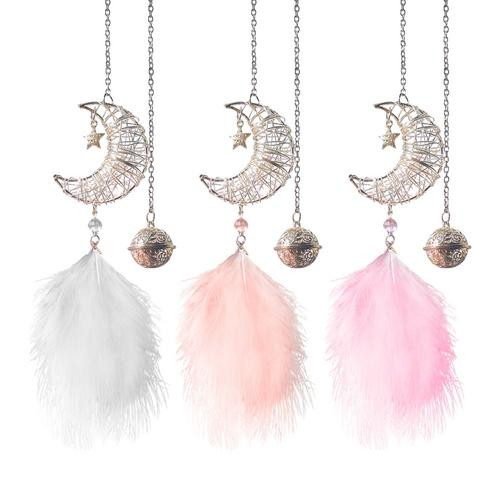 Χειροποίητο Nature Feather Moon Catcher Διακοσμήσεις αυτοκινήτου για εσωτερικό καθρέφτη οπισθοπορείας Bohemian διακοσμητικό μενταγιόν αυτοκινήτου