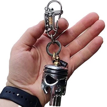 Μπρελόκ Skull Art Piston Keychain Alloy Σκελετός μπρελόκ με φακό και ανοιχτήρι μπουκαλιών Μίνι κρεμαστό εσωτερικό αυτοκινήτου