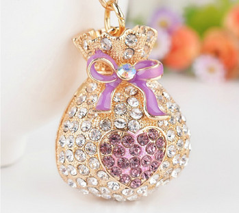 Χαριτωμένο Rhinestone Crystal Pink Lucky Heart Bag Money Bag Keychain Fortune Bag Μπρελόκ Θήκη για μπρελόκ Κρεμαστό μπρελόκ